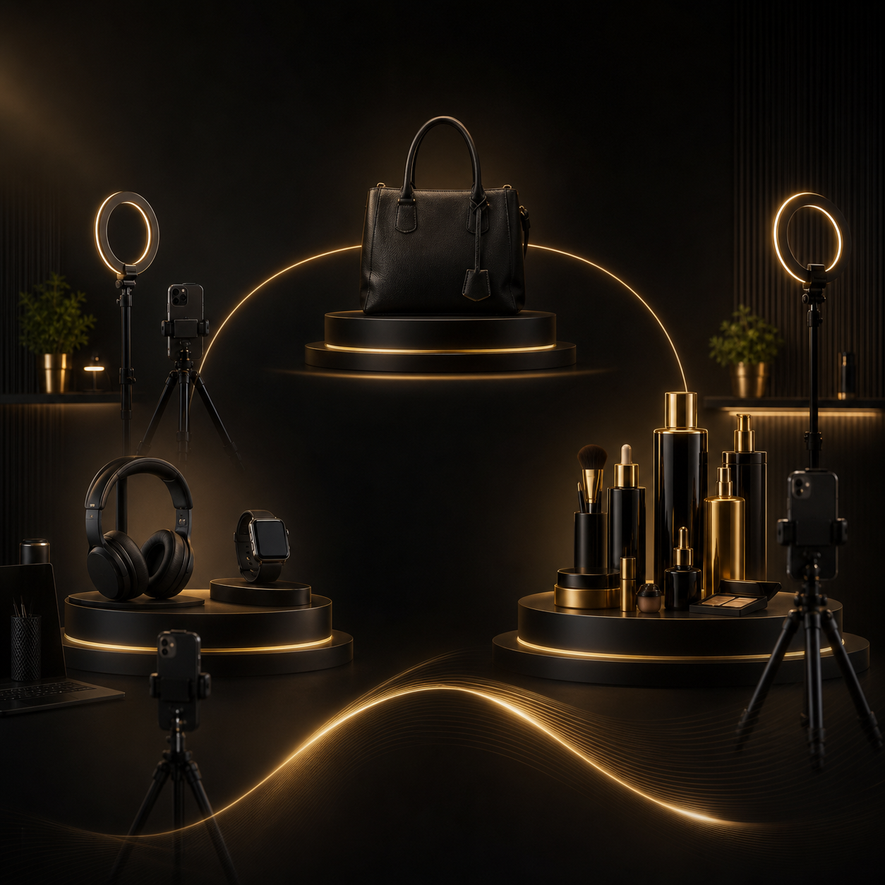 Multi-brand TikTok growth ecosystem featuring fashion, consumer technology, beauty products, creator stations, and affiliate collaboration.