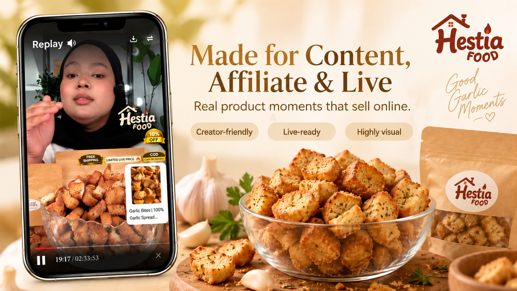 Hestia Food product created for content affiliate and live commerce